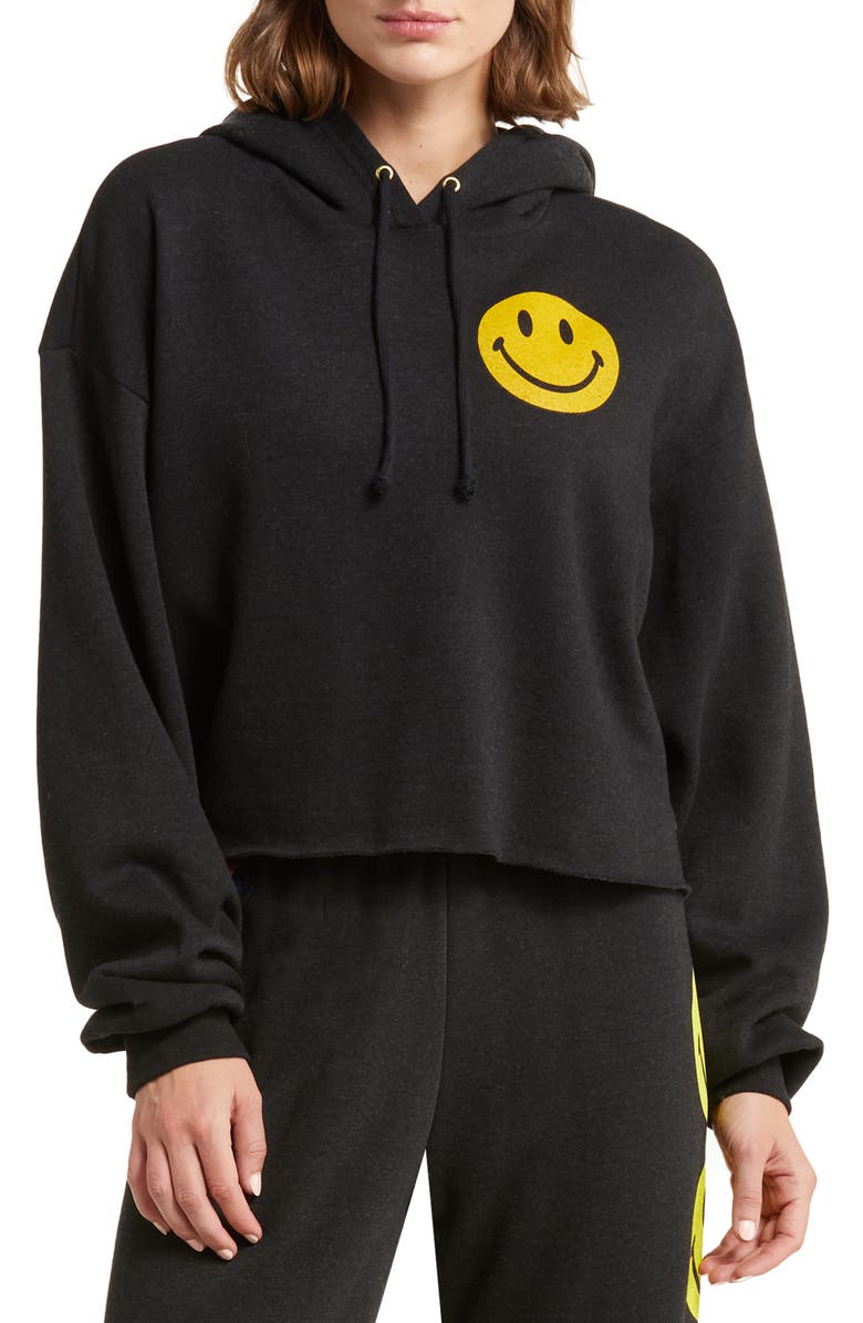 Aviator Nation Smiley Graphic Crop Hoodie, Main, color, 