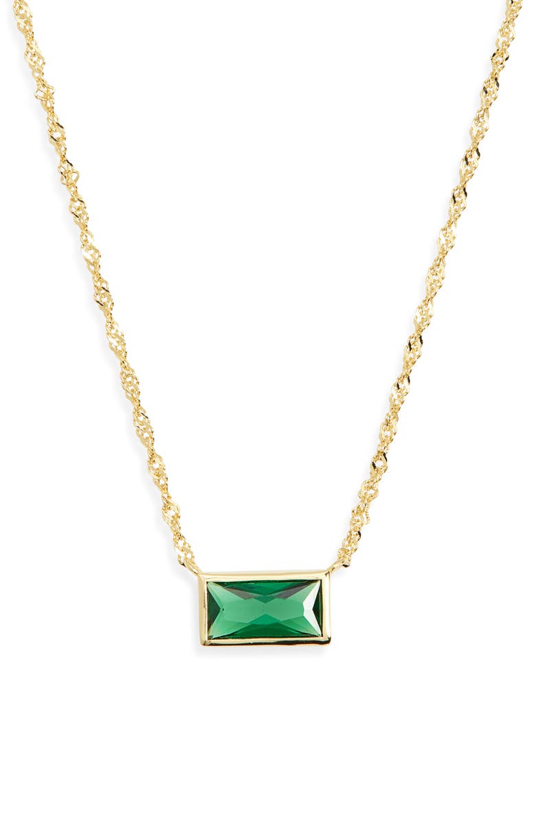 ARGENTO VIVO Baguette Green Crystal Pendant Necklace, Main, color, Gold
