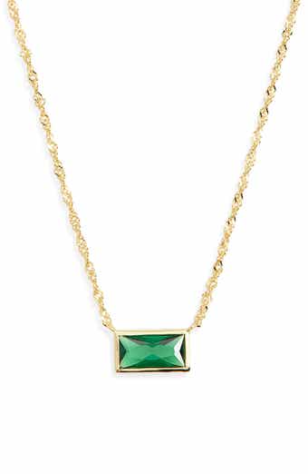ARGENTO VIVO Baguette Green Crystal Pendant Necklace
