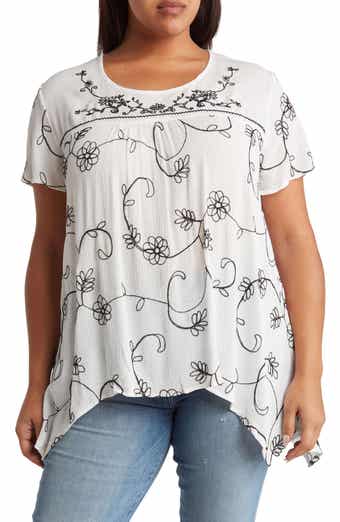 Forgotten Grace Floral Embroidered Sharkbite Tunic Blouse