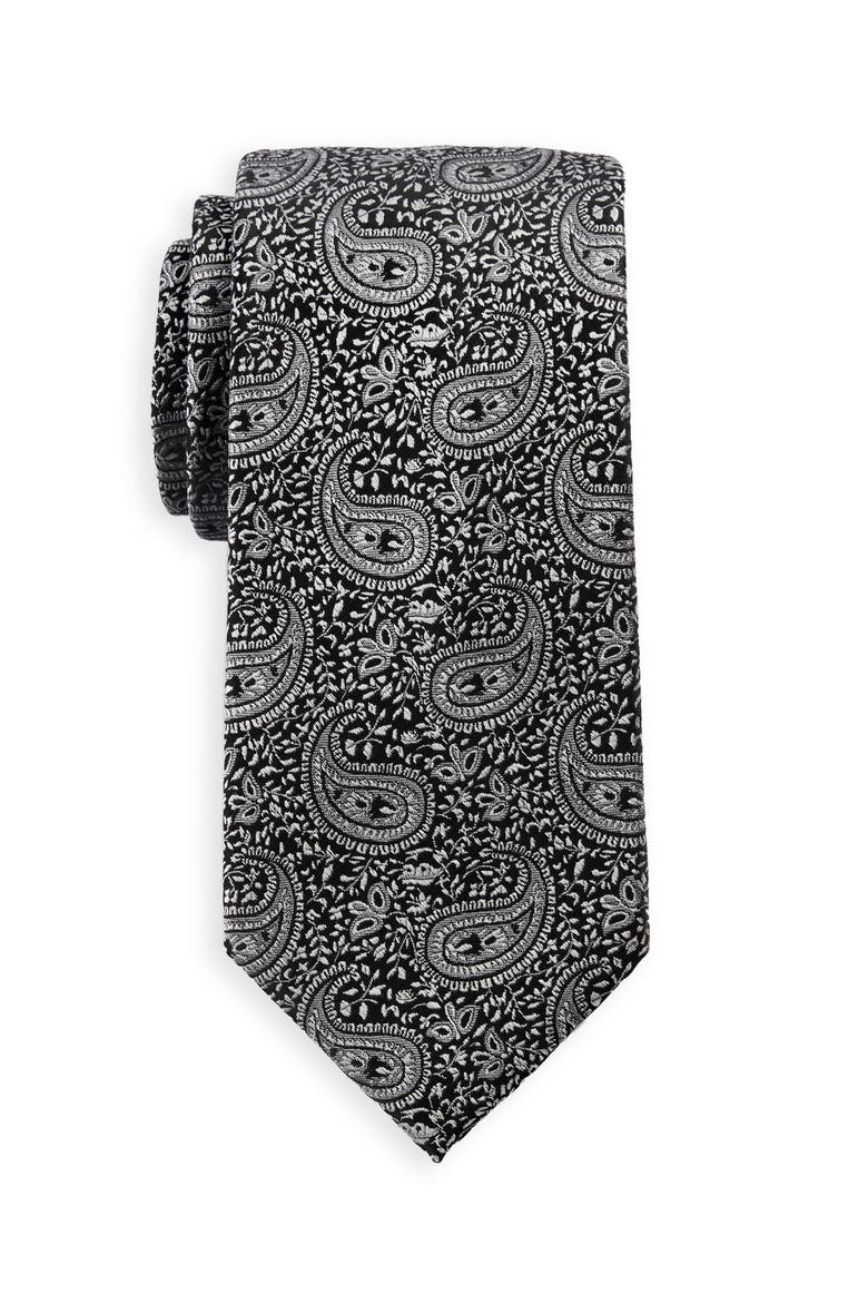 Big & Tall Luma Paisley Tie, Main, color, BLACK