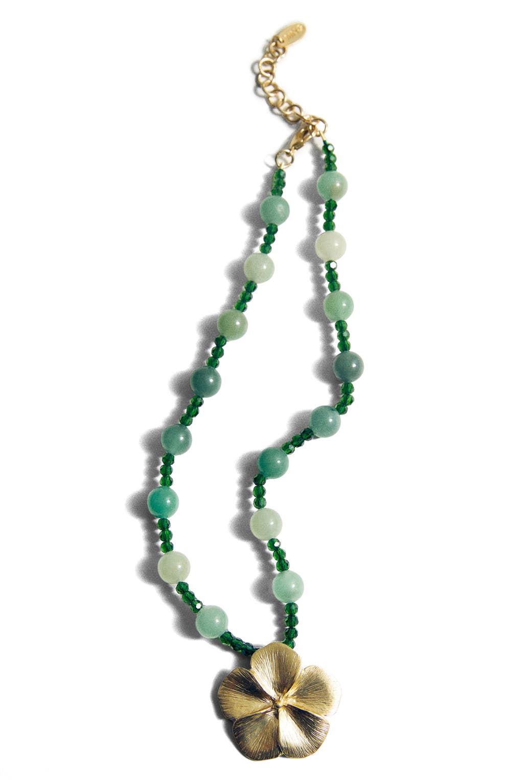 Beaded Flower Pendant Necklace, color, GREEN/ GOLD