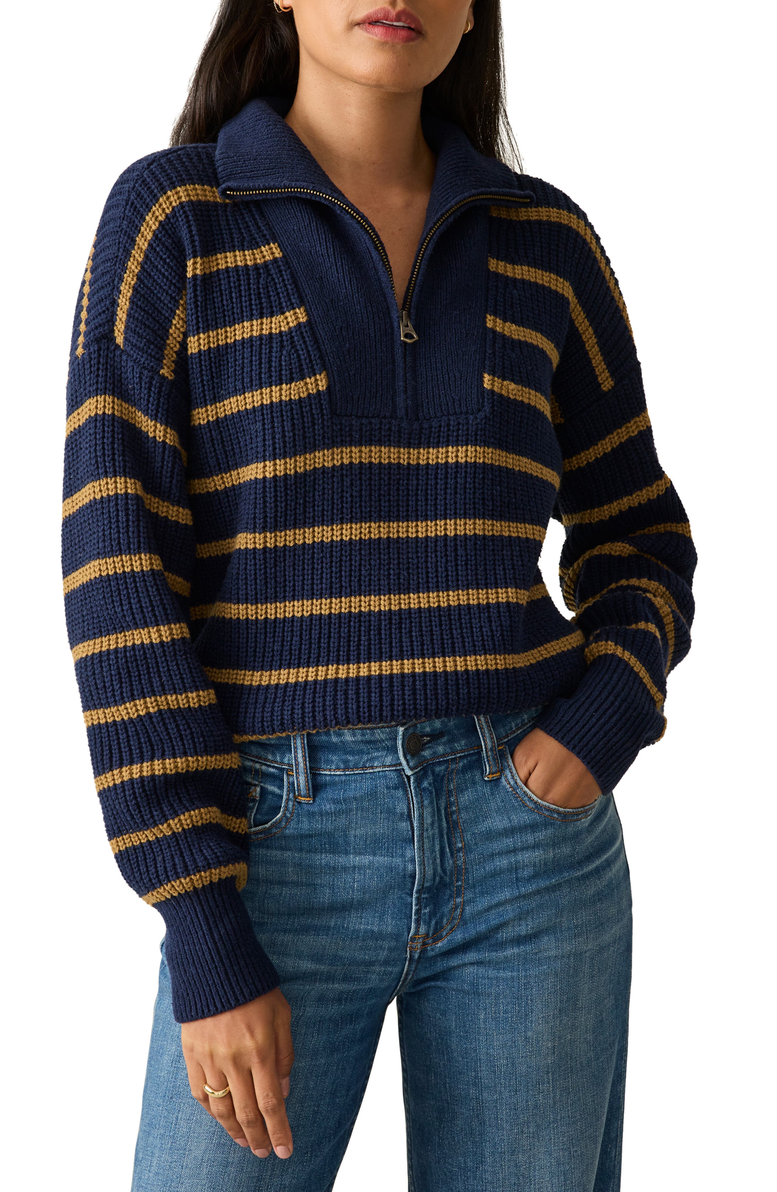 Faherty Mariner Stripe Quarter Zip Sweater