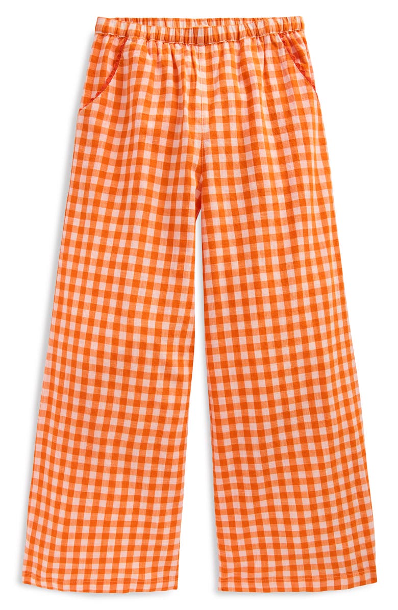 Mini Boden Kids' Gingham Cotton Pants, Main, color, Orange And Ivory Gingham