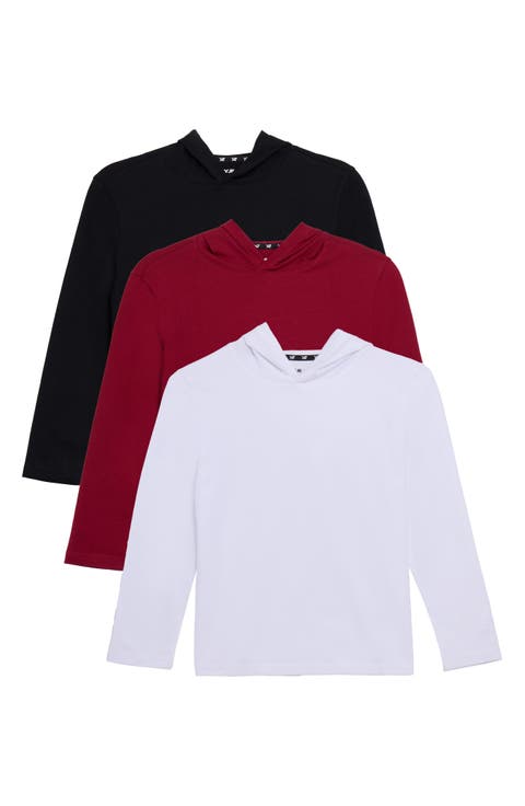 Kids' 3-Pack Hooded Long Sleeve Cotton T-Shirts (Big Kid)