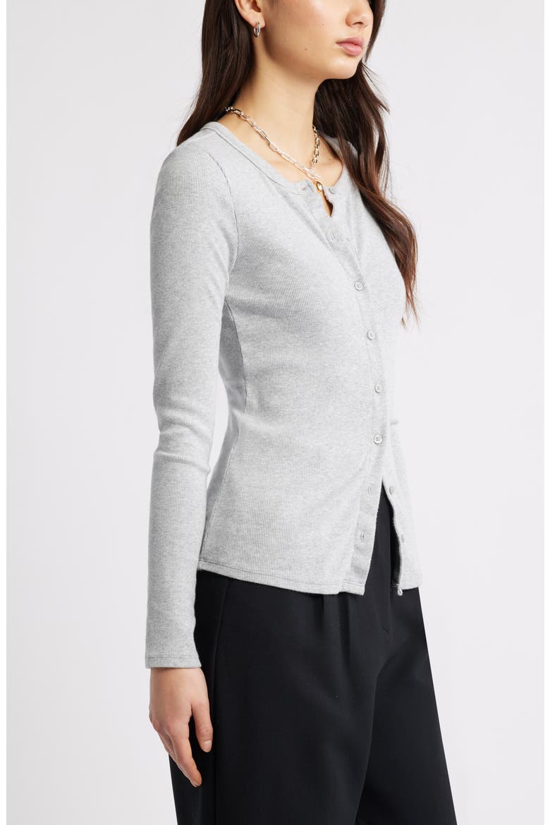 Long Sleeve Rib Cardigan, Alternate, color, GREY HEATHER