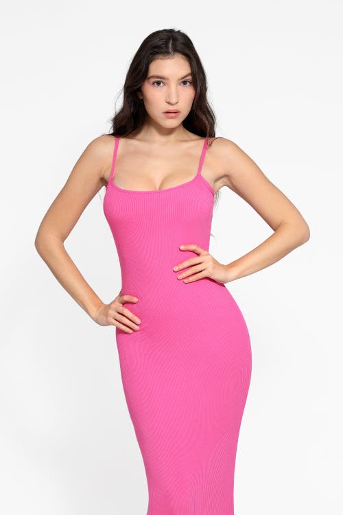 Popilush Shapewear Modal Slimming Maxi Slip Dress In Hot Pink