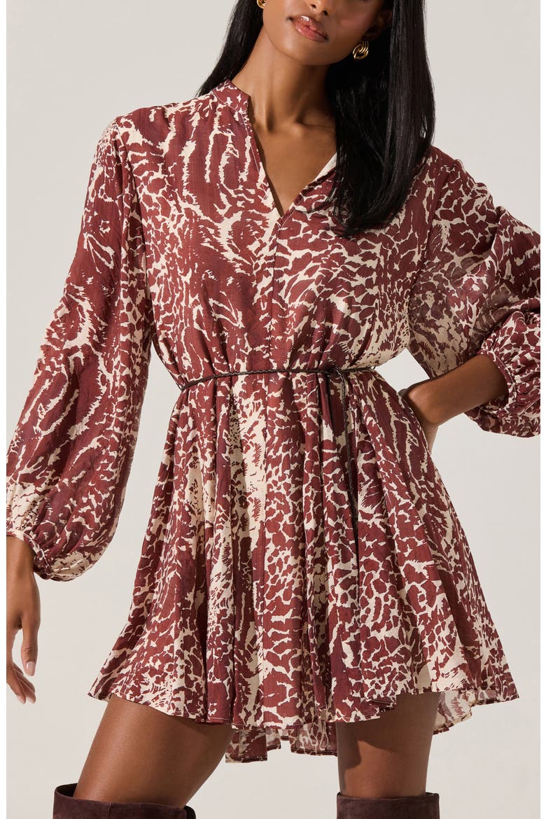 Marisela Long Sleeve Minidress, Alternate, color, RUST PRINT
