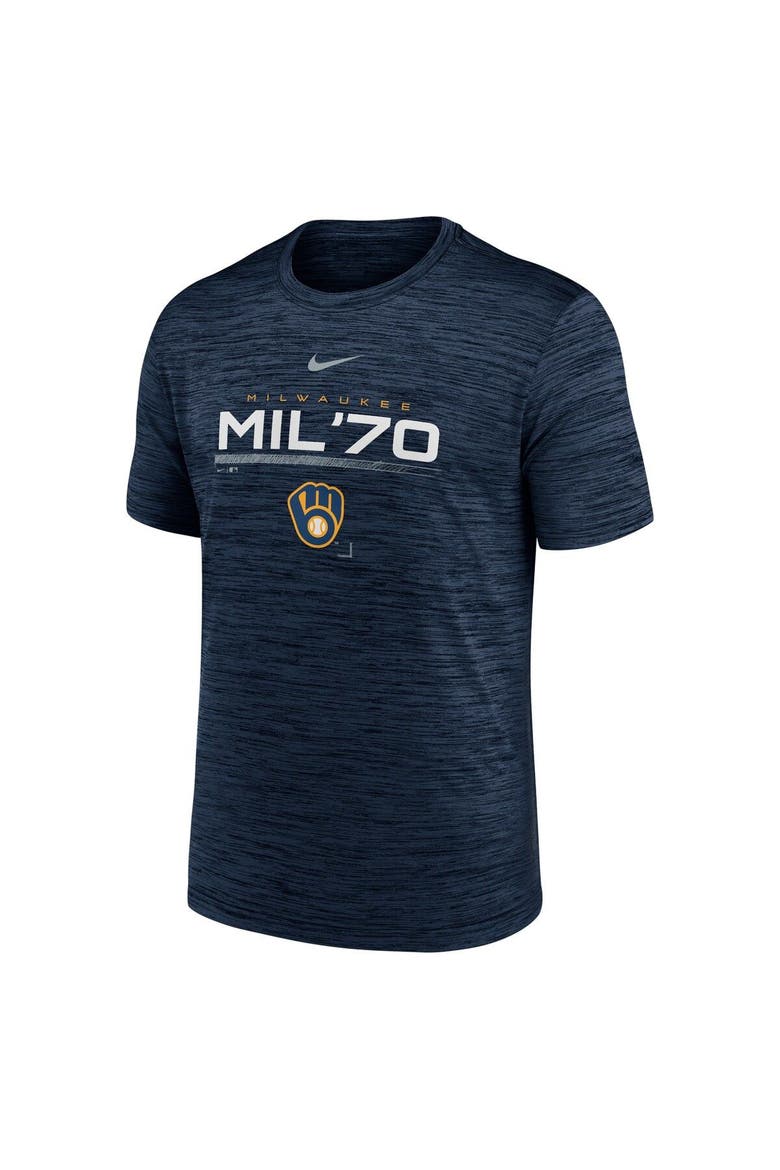 Men's Nike Navy Milwaukee Brewers Wordmark Velocity Performance T-Shirt, Alternate, color, Navy