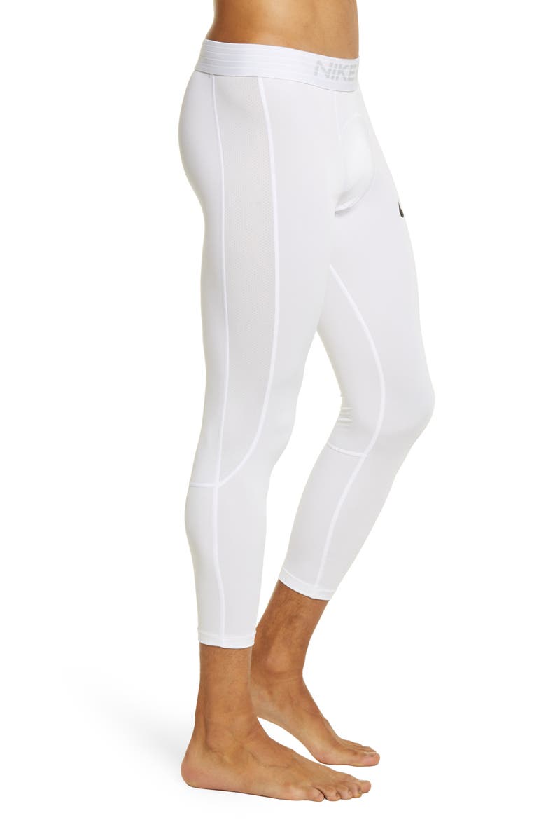 Pro Three-Quarter Training Tights, Alternate, color, WHITE/ BLACK