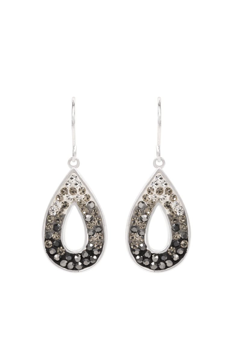 CRYSTALOGY Silver Plated Black And White Ombre Crystal Teardrop Earrings, Main, color, Silver