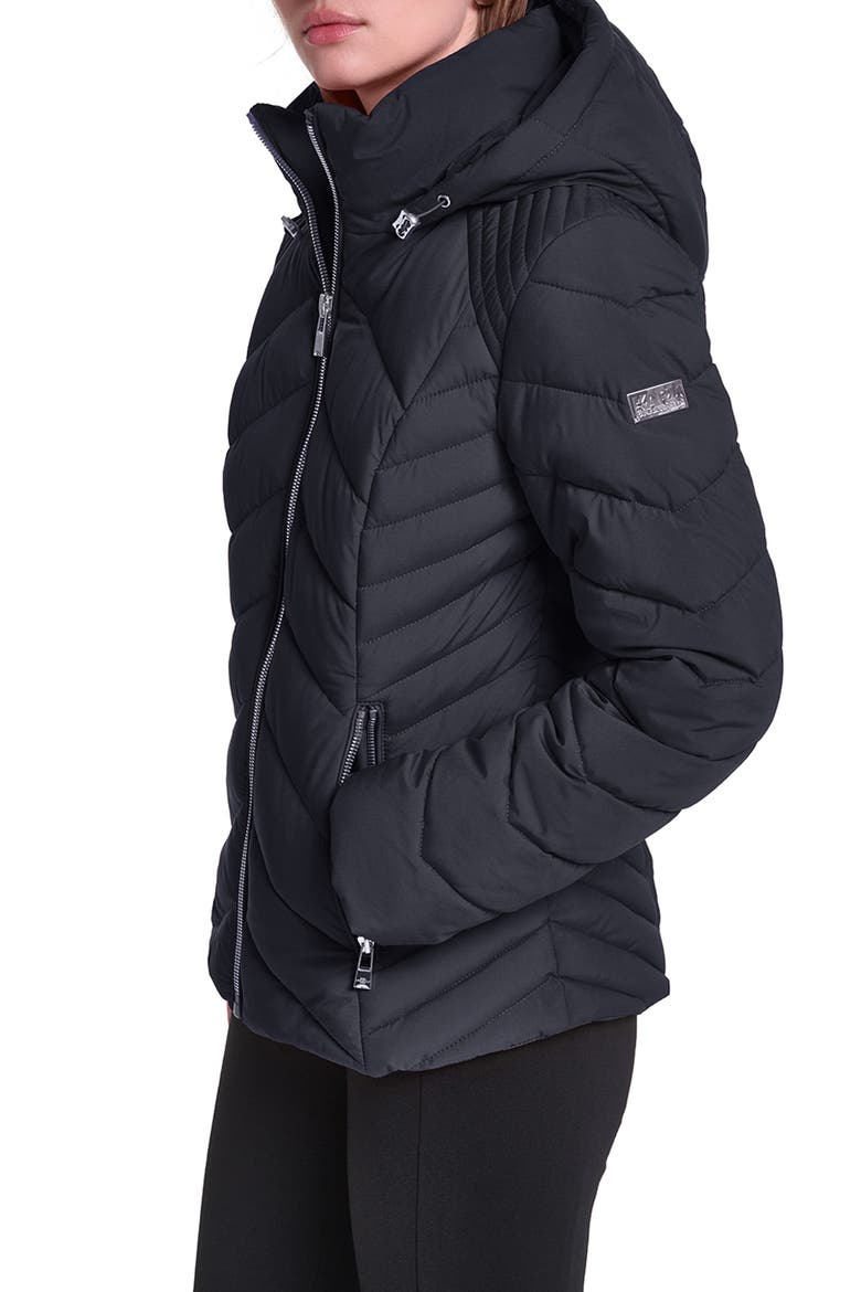 Chevron Quilted Hooded Puffer Jacket, Alternate, color, BLACK