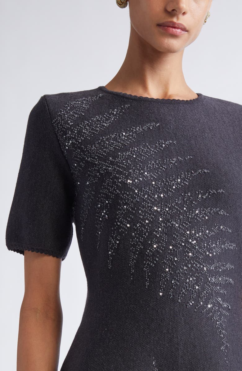 Oscar de la Renta Fern Sequin Embroidered Fit & Flare Dress, Alternate, color, Charcoal