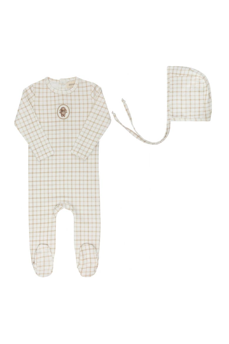 Modal French Terry Plaid Sheep Collection - Footie + Bonnet, Main, color, Beige