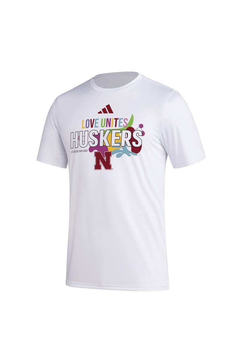 Men's adidas x Rich Mnisi Pride Collection White Nebraska Huskers Pregame AEROREADY T-Shirt, Alternate, color, White