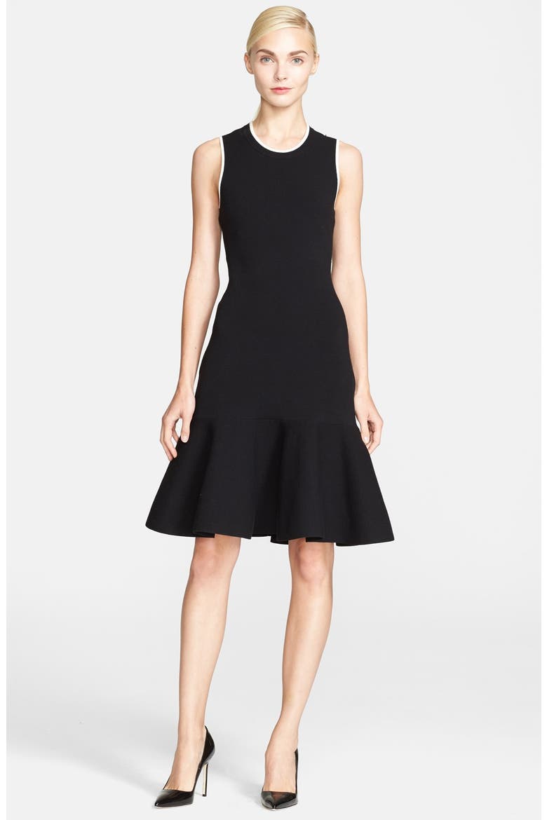 'fluted' stretch sweater dress, Main, color, BLACK