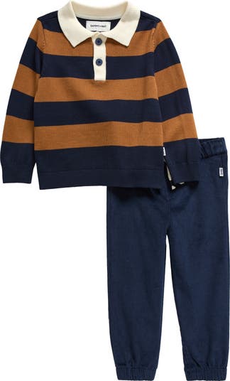 Stripe Rugby Sweater & Corduroy Pants Set