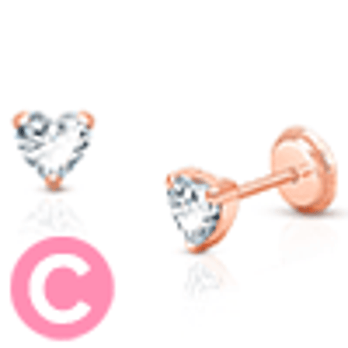 Tiny Blessings 14K Gold 4mm Clear Heart Studs Screw Back Earrings in 14K Rose Gold  product