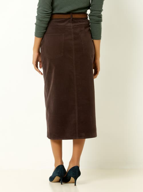Single Stitch Corduroy Midi Skirt In Brown
