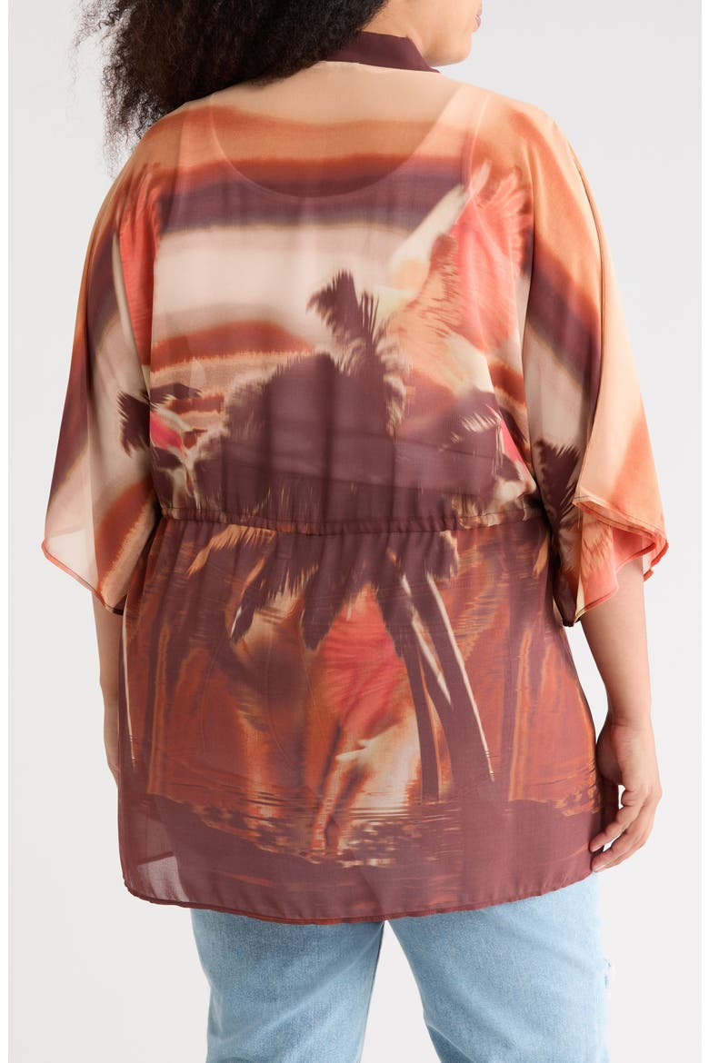 Drawstring Floral Open Front Wrap, Alternate, color, SUNSET