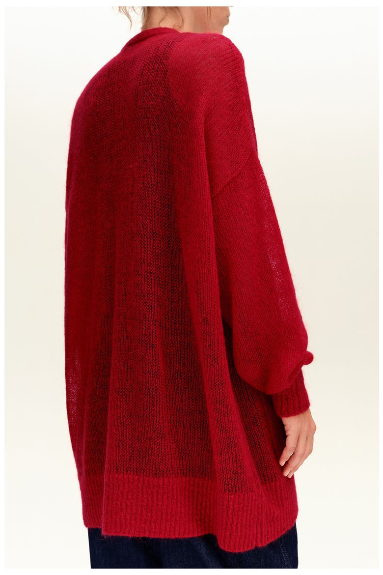 Long Mohair Cardigan With Contrast Trim, Alternate, color, RED