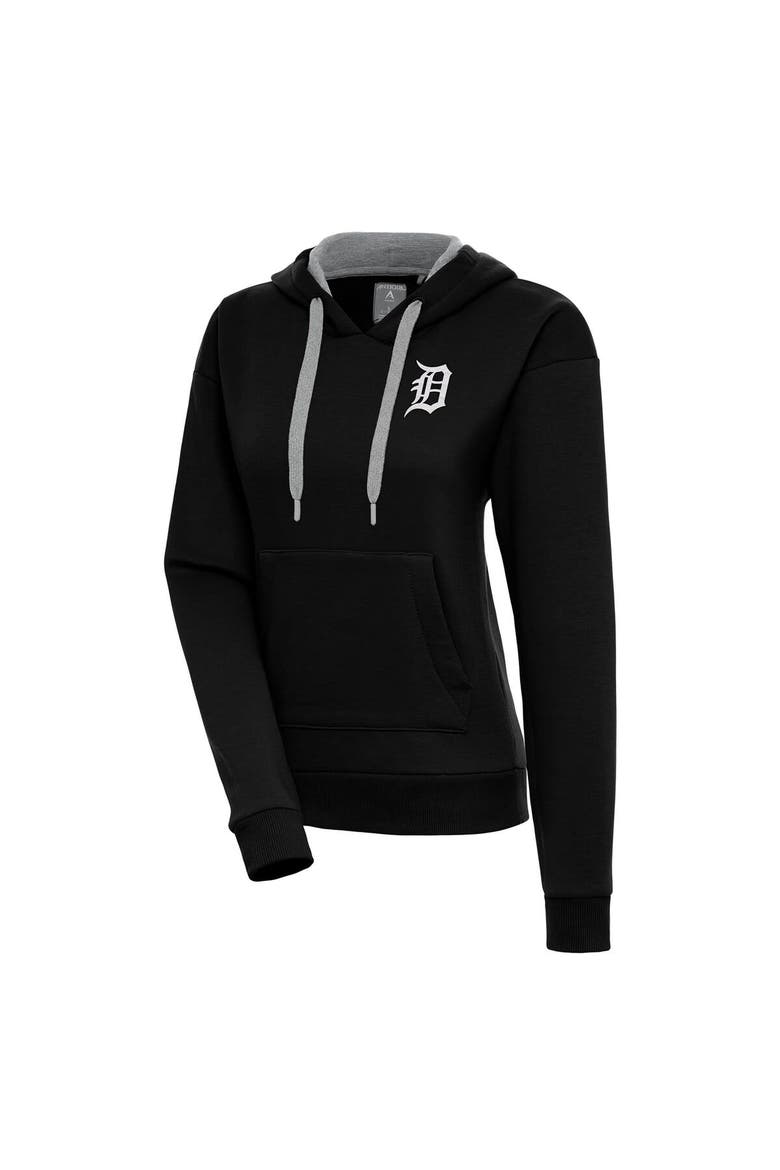 Women's Antigua  Black Detroit Tigers Brushed Metallic Victory Pullover Hoodie, Alternate, color, Black