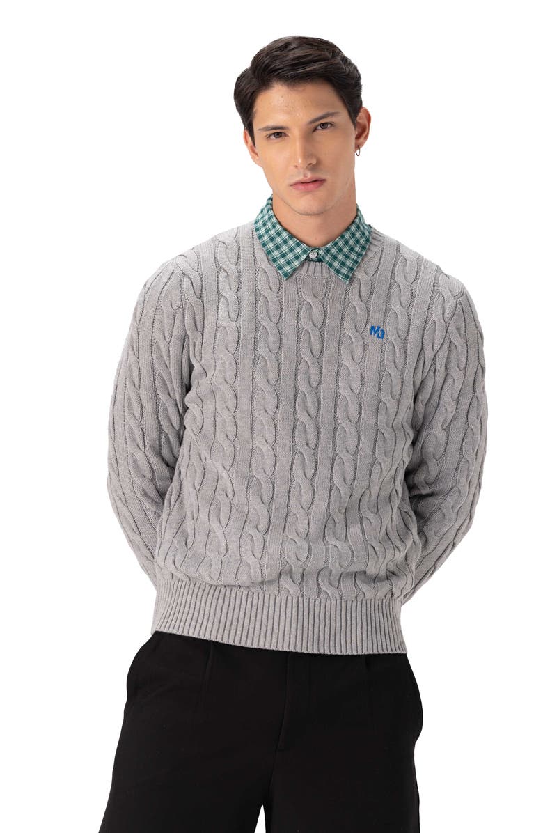 Members Only Men's Crew Neck Cable Sweater, Alternate, color, Grey