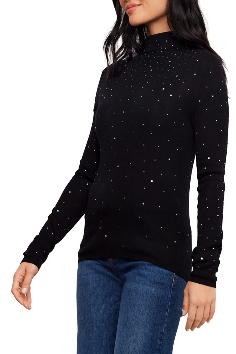 Rhinestone Mock Neck Sweater, Alternate, color, BLACK