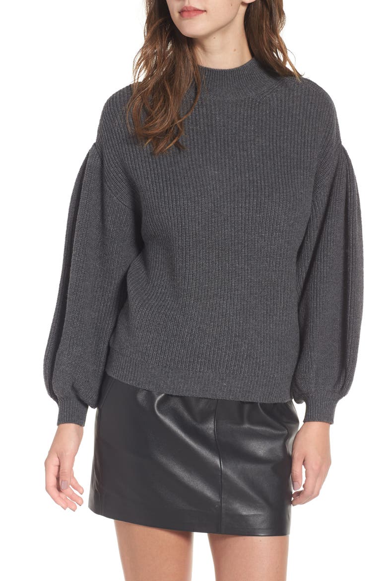Blouson Sleeve Sweater, Main, color, GREY MEDIUM CHARCOAL HEATHER