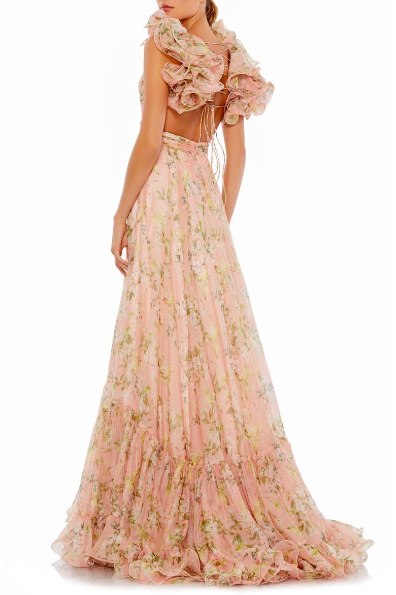 Ruffle Tiered Floral Cut-Out Chiffon Gown, Alternate, color, PINK MULTI
