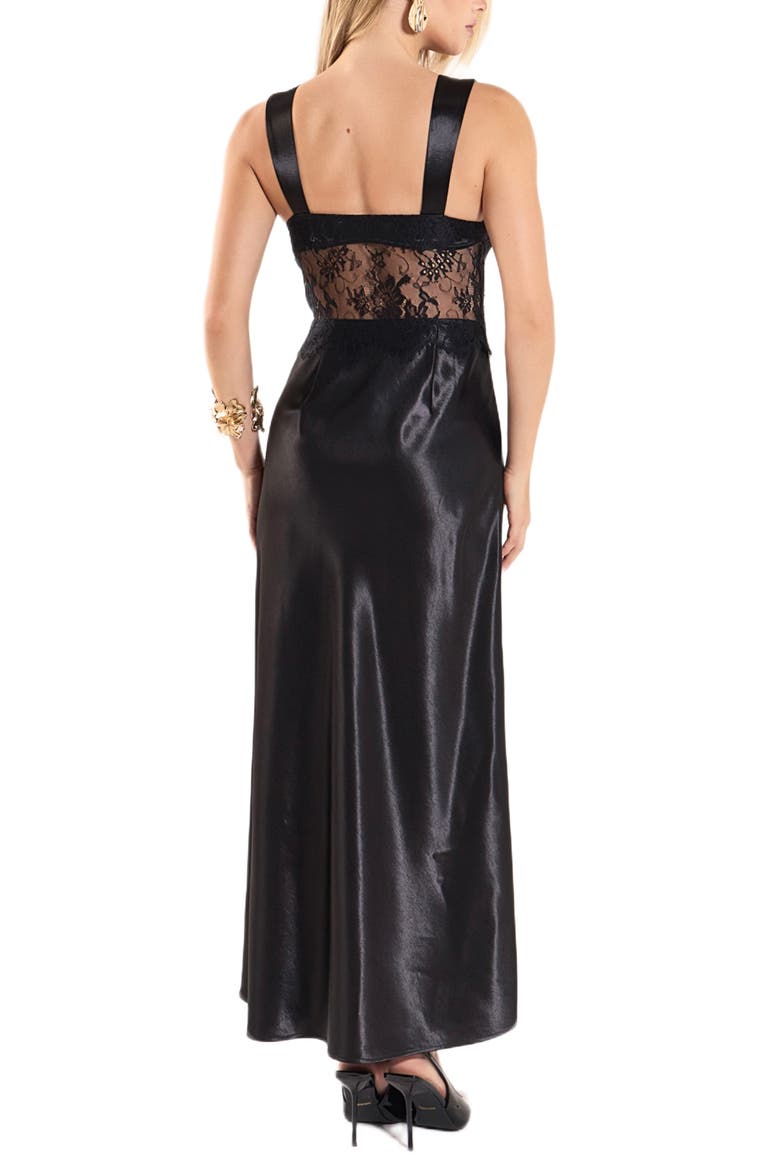 Lace Trim Midi Dress, Alternate, color, BLACK