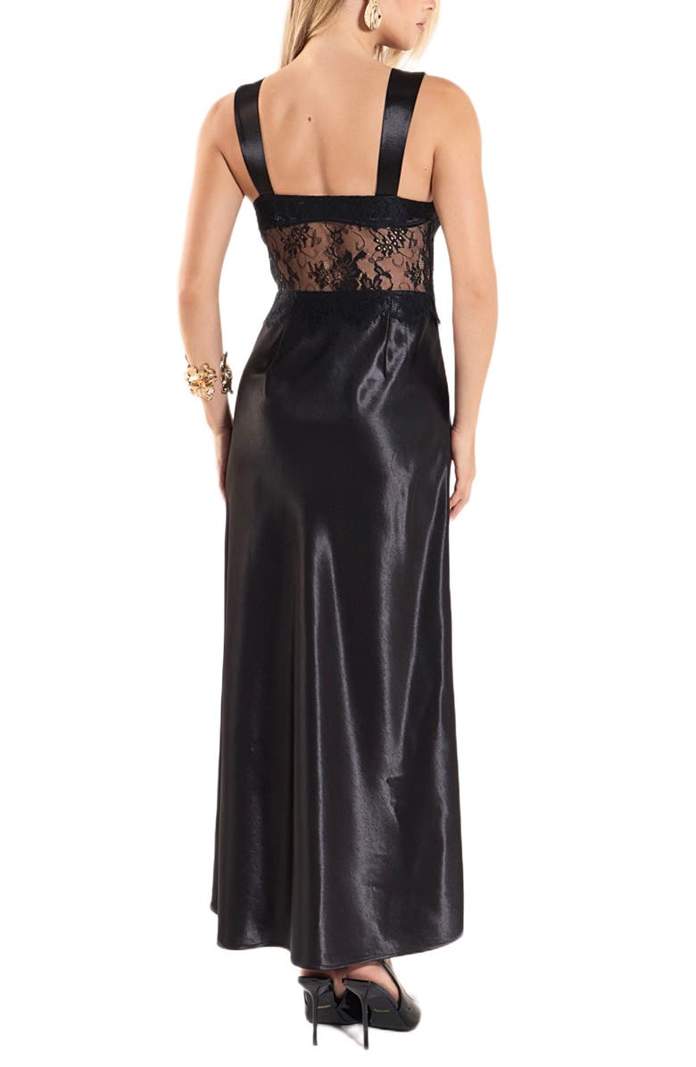 Endless Rose Lace Trim Midi Dress, Alternate, color, Black