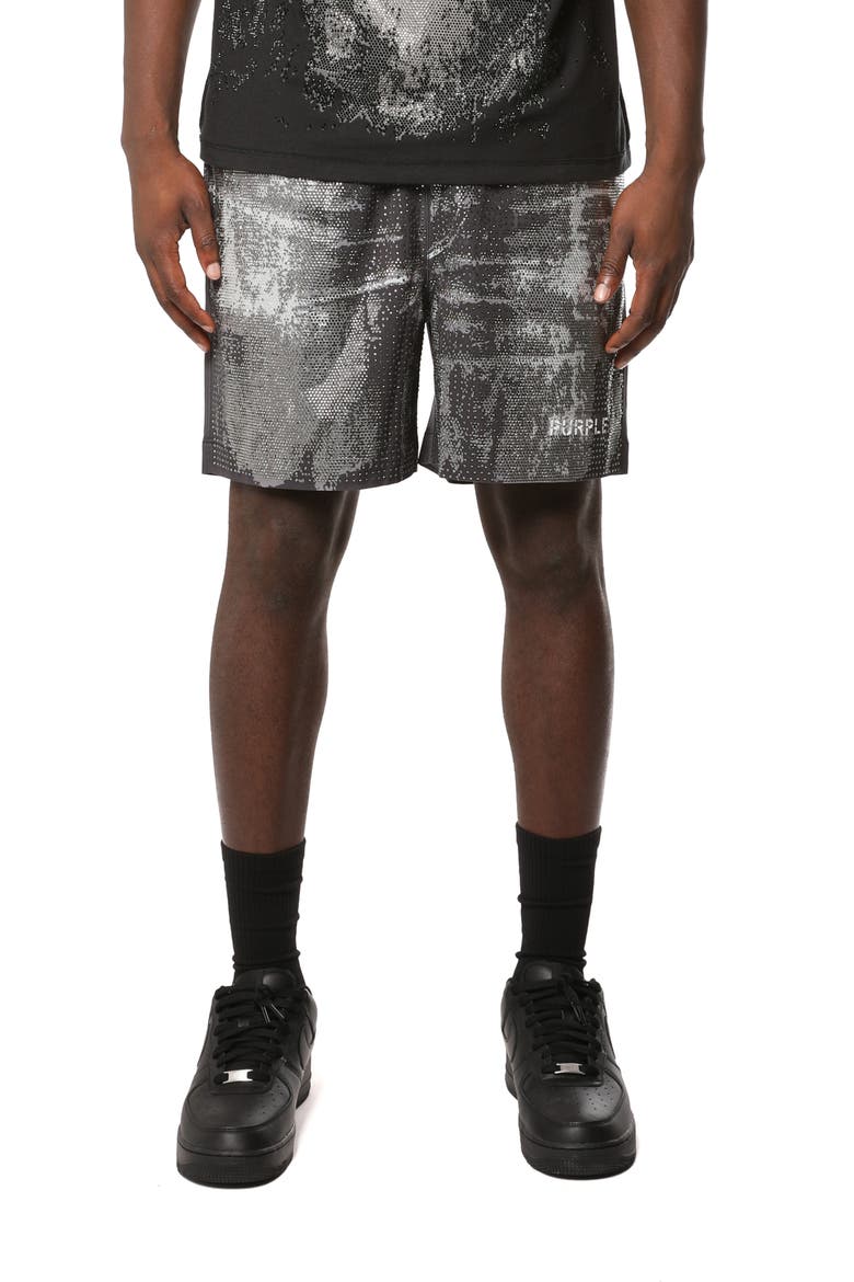 All Around Studded Water Repellent Drawstring Shorts, Main, color, BLACK