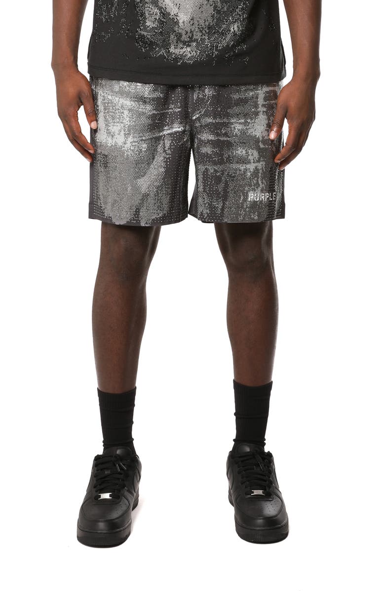 PURPLE BRAND All Around Studded Water Repellent Drawstring Shorts, Main, color, Black