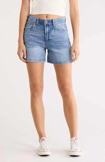 High Rise Side Slit Denim Shorts