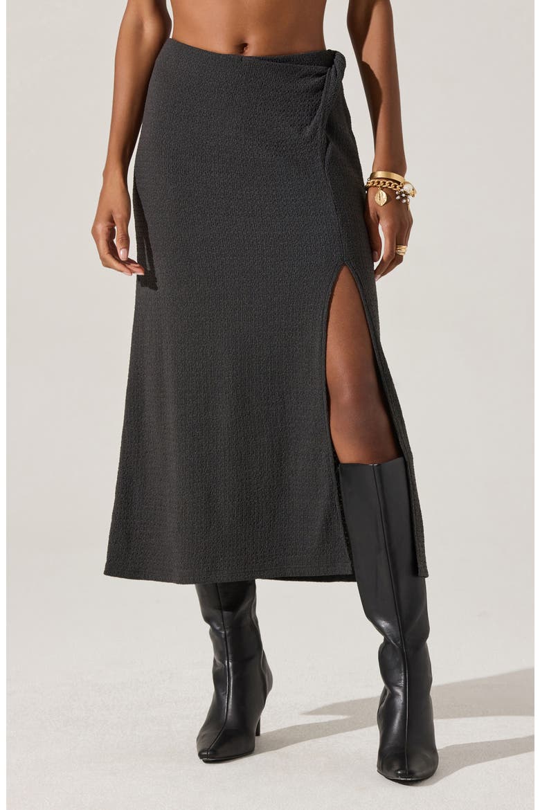 Lindy Textured Knit Twist Waist Midi Skirt, Main, color, CHARCOAL