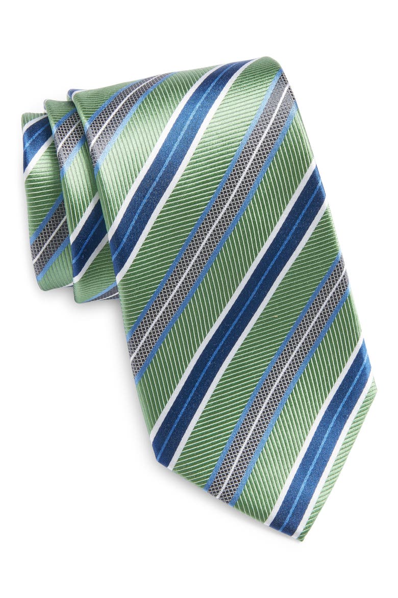 Stripe Silk Tie, Main, color, GREEN