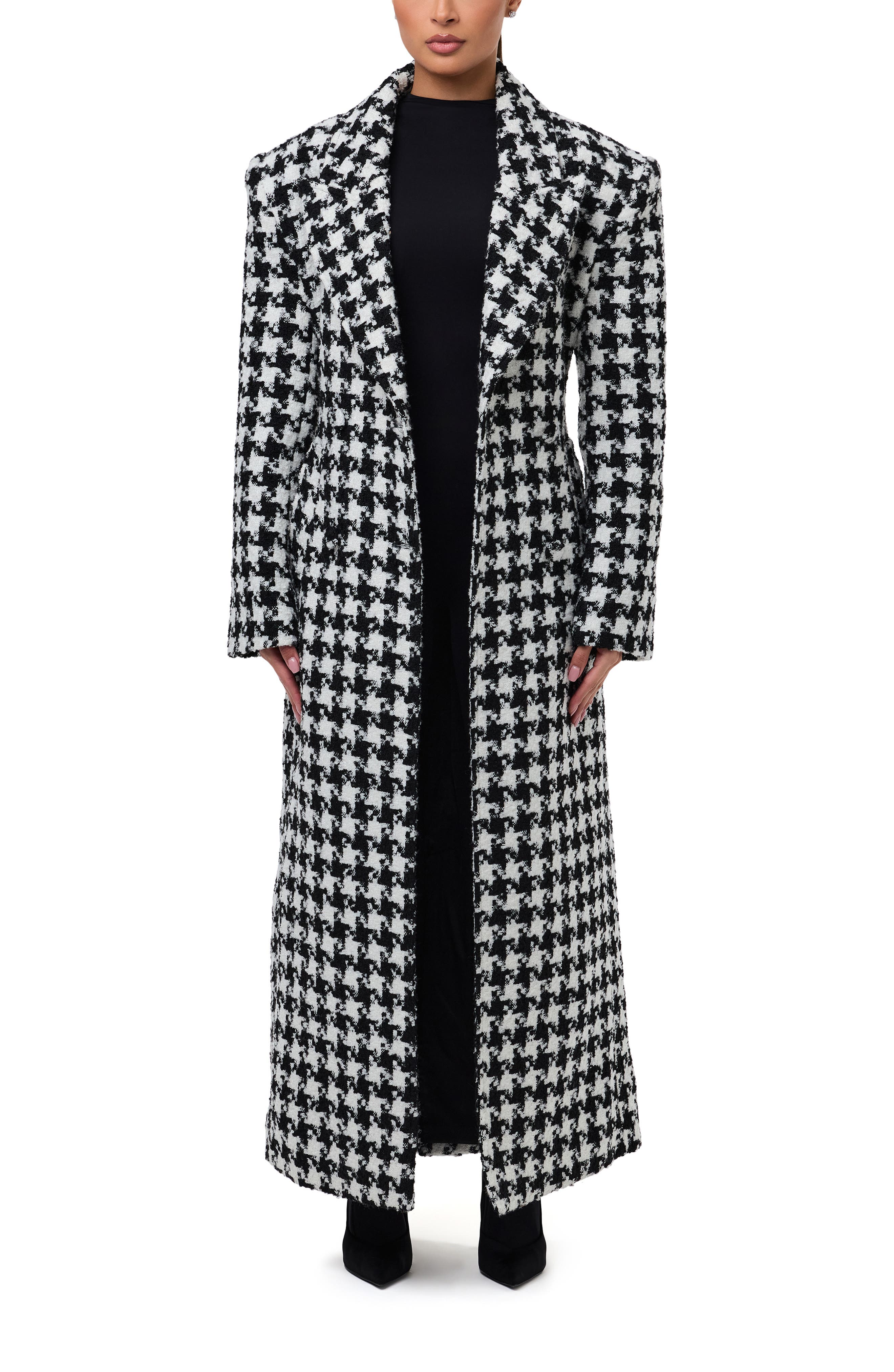 Naked Wardrobe Long Houndstooth Trench Coat (Women) | Nordstrom