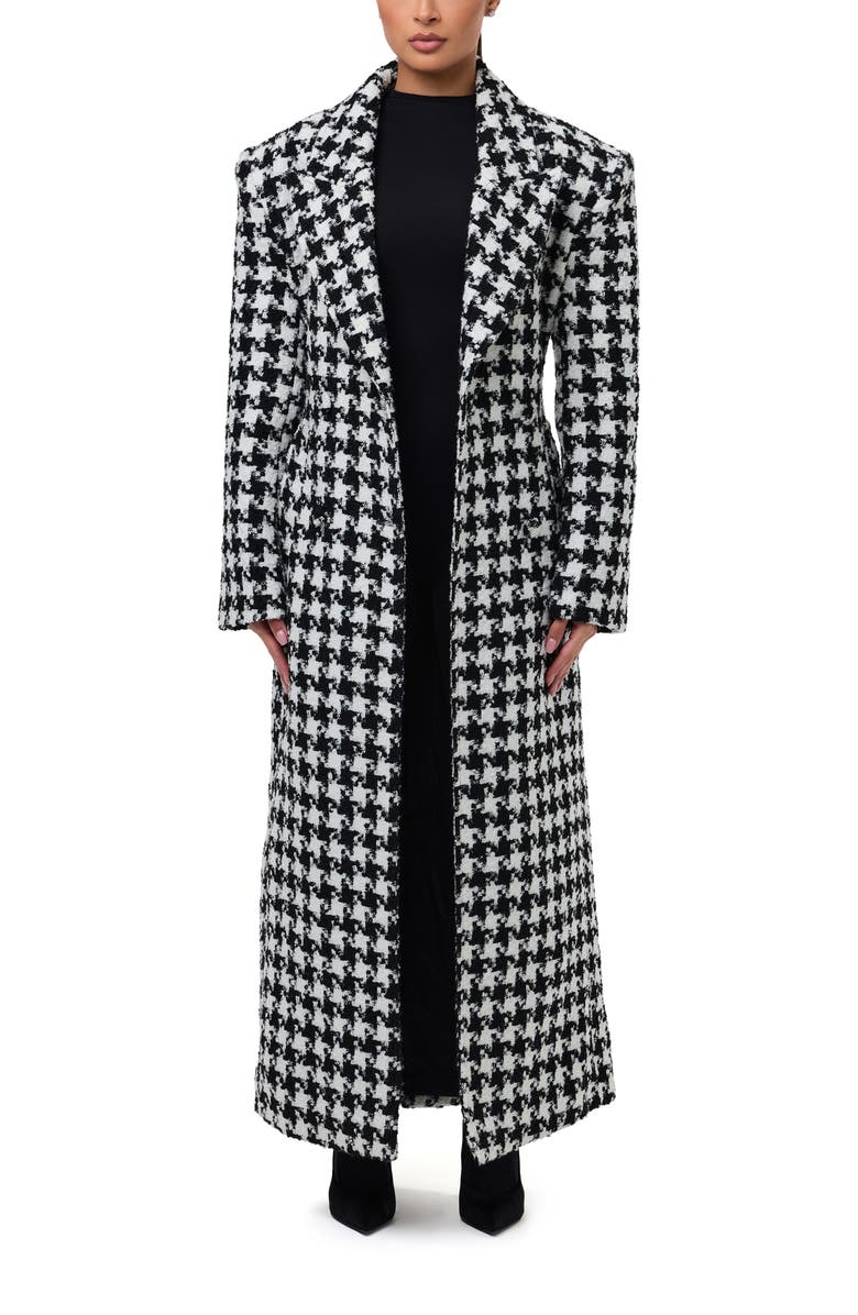 Naked Wardrobe Long Houndstooth Trench Coat, Alternate, color, Houndstooth Black/ White