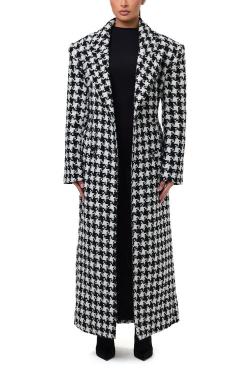 Naked Wardrobe Long Houndstooth Trench Coat In Black