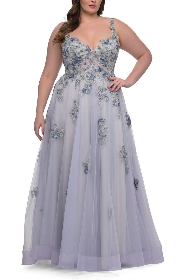 Lavender A-Line Plus Size Prom Dress with Lace, Alternate, color, Lavender