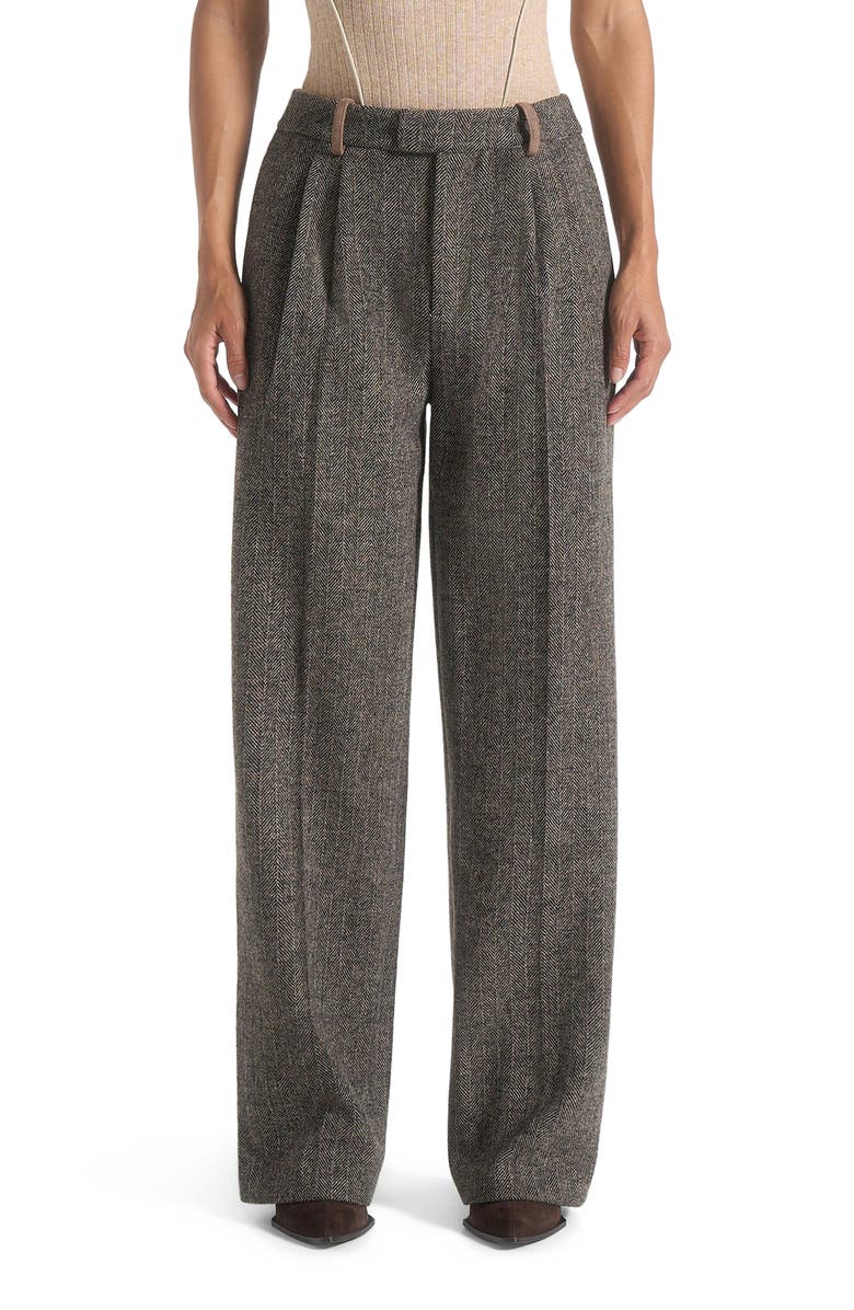Manière De Voir Julie Herringbone Wool Twin Pleat Trousers, Alternate, color, Grey