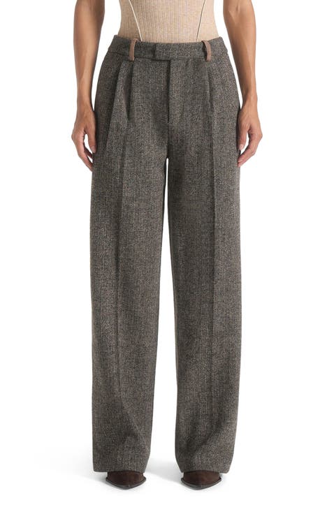 Julie Herringbone Wool Twin Pleat Trousers