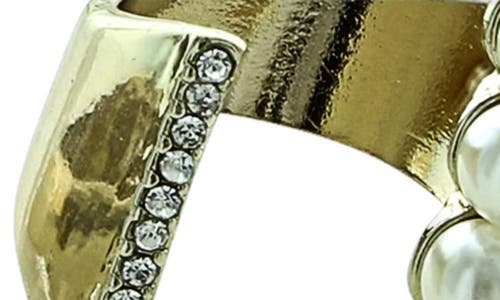 Olivia Welles Imitation Cassia Pearl & Crystal Ring Set In Gold/cream