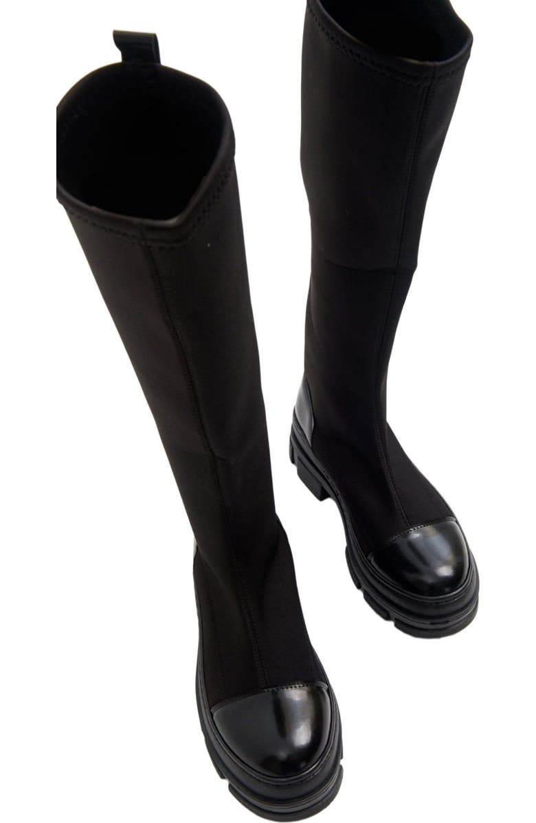 Prologue Shoes Bella Stretch Scuba Knee High Boot, Alternate, color, Black Faux Leather