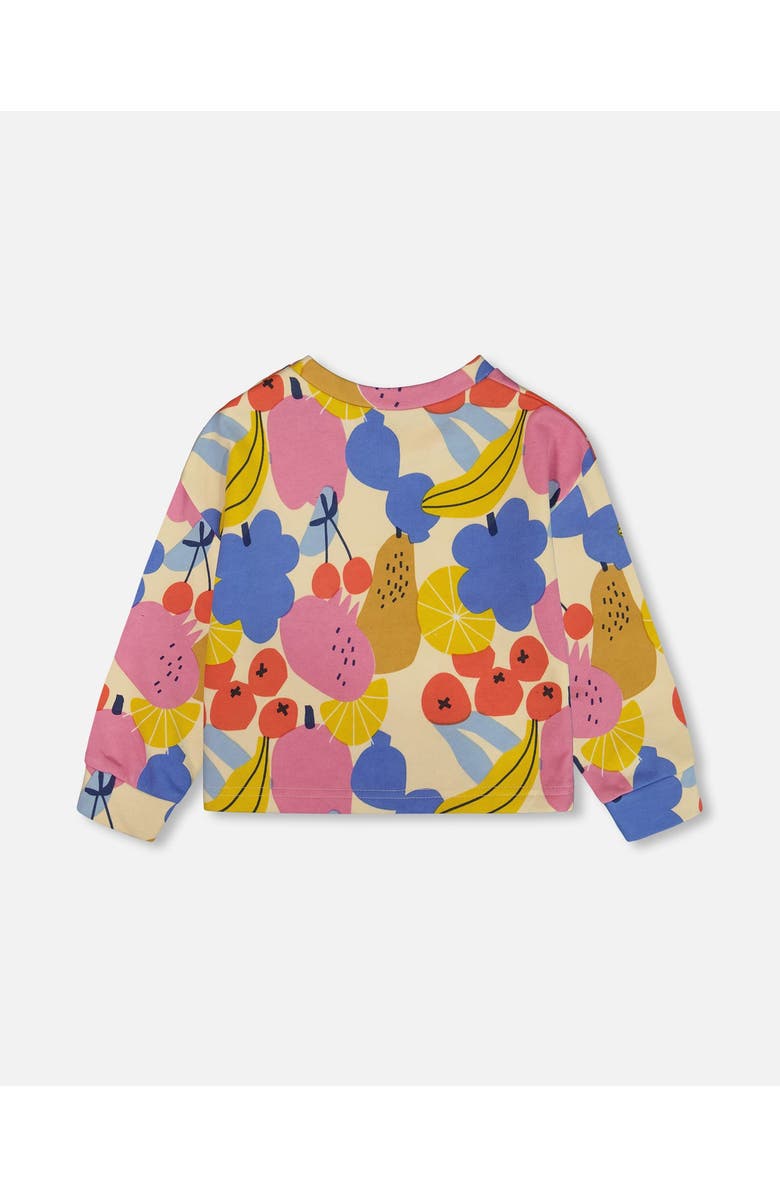 Deux par Deux Little Girl's Printed French Terry Sweatshirt Fruits On Yellow Background, Alternate, color, 