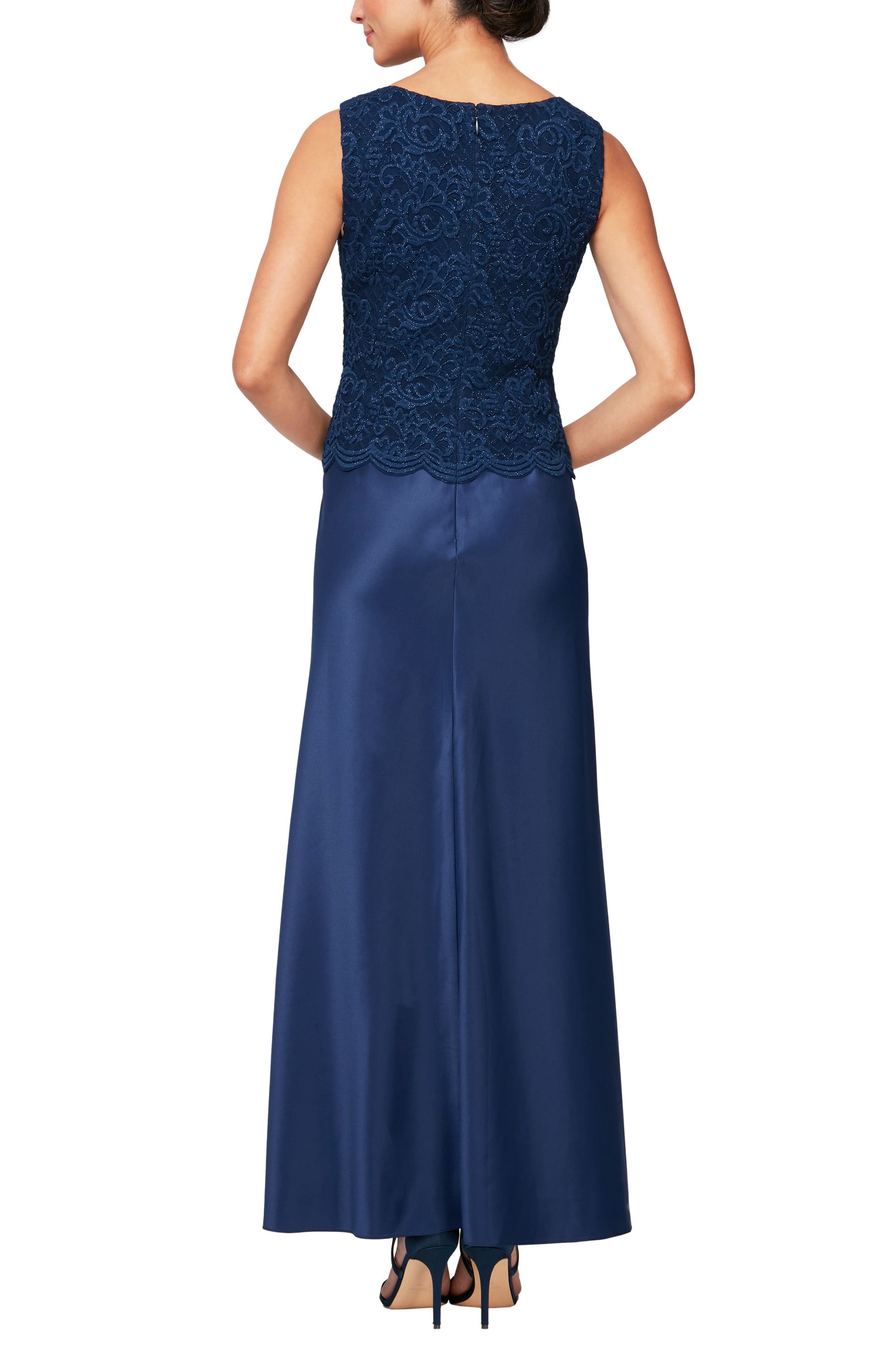 Embroidered Lace Mock Two-Piece Gown with Jacket