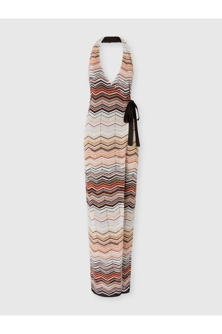 Sleeveless Long Dress In Viscose Chevron Lamé With Sequins, Main, color, Red & Beige