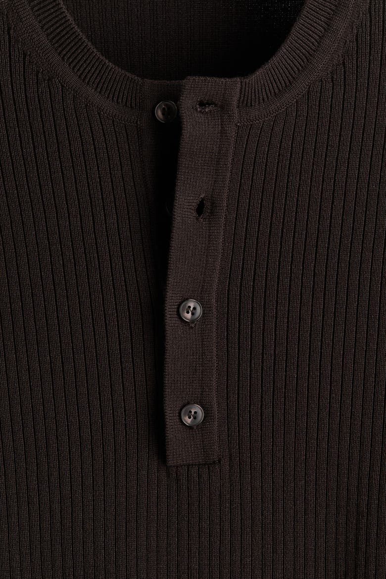 Slim-fit Ribbed Henley Shirt, Alternate, color, Dark brown