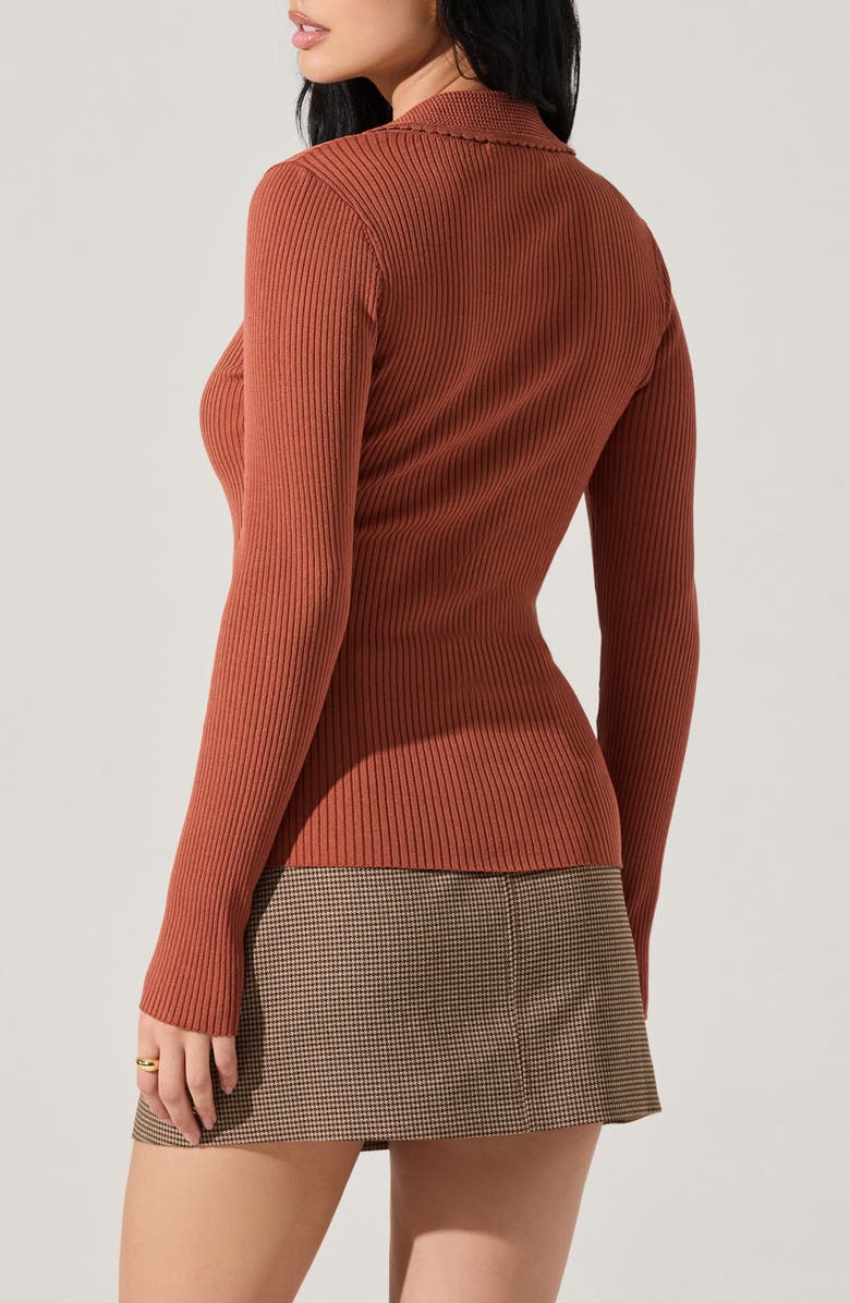 ASTR the Label Keren Rib Polo Cardigan, Alternate, color, Rust
